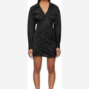 Ganni Black Long Sleeve Crinkle Satin Dress
